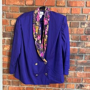 Leslie Fay collections womens vintage floral double breasted jacket purple 20W